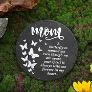 Landical Memorial Stones for Loved Ones Outside Memorial Plaque with Bracket Memorial Garden Stones Garden Slate Stone Sympathy Gifts for Loss of Loved One (Mom, Butterfly)