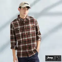 在飛比找momo購物網優惠-【JEEP】男裝 經典法蘭絨格紋長袖襯衫(咖啡色)