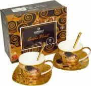 Set of 2 Porcelain Tea Coffee Cups 8.3 oz with 3.75" Saucers and Spoons
