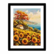 Sunflower Field House Framed print Art Poster
