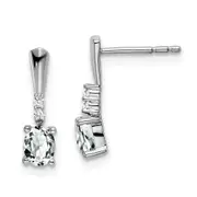 14k White Gold Oval White Topaz and Real Diamond Dangle Earrings