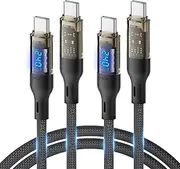 240W USB C to USB C Cable[2M 2-Pack],Fast Charging USB C Cable with LED Display for MacBook Pro,lPhone16/15/15Pro/15ProMax,Galaxy S23+/S23 Ultra/S22 Ultra,etc.,Transparent Shell,(Black)