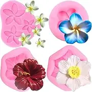 ZiXiang Frangipani Plumeria Flower Floral Silicone Mold Hibiscus Flower Fondant Molds For Cupcake Cake Topper Decoration Candy Polymer Clay Chocolate Gum Paste Set Of 4