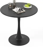 Giantex Black Round Dining Table, 32" Modern Tulip Kitchen Table w/ 0.9” Thickened Tabletop & Sturdy Metal Pedestal, Mid-Century Leisure Table for Small Places, Dining Room, Living Room, Cafe