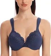 [MELENECA] Women's Comfort Straps Full Coverage Minimizer Plus Size Lace Underwire Bra