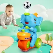 Musical Walking Elephant Drummer Toy, Drumming Elephant Toy, Elephant Blowing Ball Walking Car Toys with Music Light (Blue)