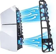 PS5 Silm Console Cooling Fan, HEATFUN Horizontal Cooling Fan for PS5 Slim, Upgraded Quiet Cooler Fan with LED Light and USB3.0 Hubs, for PS5 Slim Disc/Digital Edition Console - Black