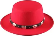 [Generic] Classic Panama Hats Unisex Vintage Wide Brim Fedora Hat Mens Womens Flat Top Jazz Cap Solid Color Felt Hats
