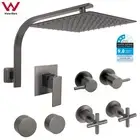 Square 8/10/12'' Rain Shower Head Set Gooseneck Arm Mixer Taps Gun Metal Grey