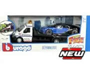 Model Car Scale 1:43 Burago Bugatti Chiron + Flatbed Transporter diecast