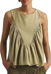 [HOTIAN] Peplum Sleeveless Tops for Women Babydoll Shirred Swing Tank Tops Casual Blouse Ruffled Shirts