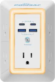 Multi Plug Outlet Surge Protector - 5 Extender with 4 USB White
