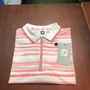 Footjoy Ladies Half Zip Watercolour Cap Sleeve Shirt.Size Medium. White/Pink.NEW