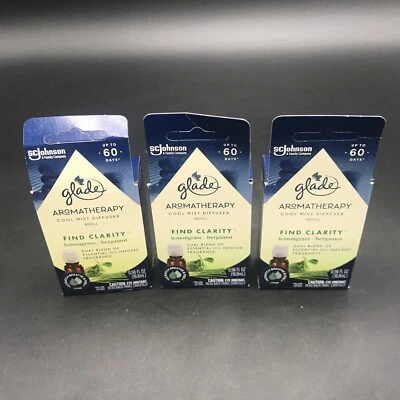 3 Pack Glade Essential Oil Cool Mist Diffuser Refills Lemongrass/bergamot