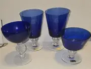 Doyen Royal Cobalt Blue Goblets, Blue Wine Glasses, Vintage Kitch set of 4 Mix