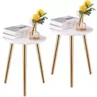 Round Side Table Set of White Nightstand Coffee End Table for 2 Set of 2 Gold