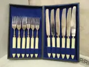 Vintage Soviet Set Forks & Knives Stainless Steel Bakelite 12pc In Original Case