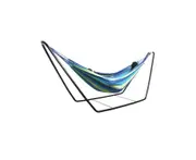 Outdoor Double Cotton Steel Frame Stand Swing Hammock - Blue Hammock+Stand