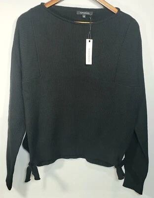 New OLIVACEOUS Black Knit Pullover Sweater | Women's Medium | Side Slits Ties