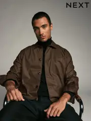 Neutral Brown Regular Fit Button Through Overshirt (N23326) | $43