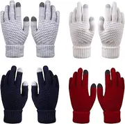 [CENZICOM] Winter Touch Screen Warm Gloves Fleece Lined Knit Gloves Elastic Winter Texting Gloves for Men Women,4 Pairs