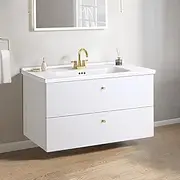 Simplus 900MM Bathroom Vanity Unit with Sink, Wall-Mounted Storage Cabinet with 15mm MDF Board Smooth Edges, Space-Saving Organizer Furniture for Home Bathroom Washroom