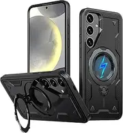 [ELEPIK] for Samsung Galaxy S23 FE Case with 360° Rotating Stand, [Compatible with MagSafe] [Wireless Charging Compatible] Military Grade Protective Phone Cover for Galaxy S23 FE, Black
