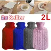 2.0 Litre Winter Knitted Warmer Heat Hot Water Bottle Cover Grey Soft Bag