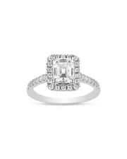 Certified Diamond Emerald Cut Halo Engagement Ring in 18K White Gold, 1.3 tcw