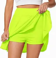 [Afibi] Women's Casual Basic Versatile Flared Pleated Mini Skater Skirt with Shorts