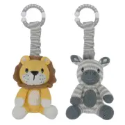 2pc Living Textiles Zebra & Lion Baby/Newborn Cotton Knitted Stroller Toys