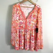 NEW $45 Torrid Plus 2X Babydoll Fabric Mix Super Soft Balloon Chiffon Sleeve Top