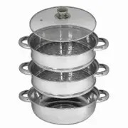 Kabalo 3 Tier Vegetable Steamer Stainless Steel Pan Set 25cm Pot Cooking Food Cookware With Glass Li