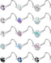 [Prjndjw] Opal Nose Rings For women 20G Surgical Steel Nose Rings Studs Hypoallergenic diamond Silver Nose Piercing jewelry l shaped nose ring cubic zirconia corkscrew straight opal nose stud 2mm