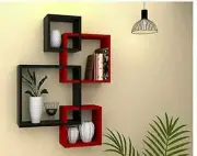 Wall Shelf Set Of 4 /Home Decor /Red And Black /Wall decor Gift / Wood Wall Deco