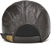 [LINCYS] Leather Hat Men's Autumn and Winter Warm Leather Hat Outdoor Quilted with Ear Protection Leather Baseball Cap