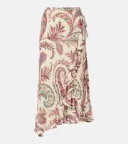 [Etro] Etro Asymmetric paisley ruffled midi skirt AU 14 beige