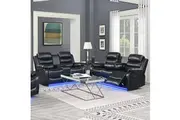 3-2 Seater Recliner Sofa | Finest Black Leatherette | Feature Console | LED Light | Ultra Cushioned