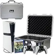 Hard Shell Travel Case Compatible with PlayStation 5 Pro Console, Controllers,Accessories-Waterproof PS5 Pro Carrying Case with Customized Foam for Both Standard and Digital Editions (Black And White)