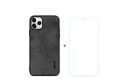 For iPhone 11 Pro Max Case Fabric Texture Black Tempered Glass Screen Protector