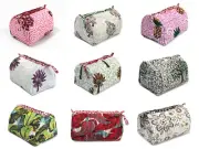 3 Pc Set Of Hand Block Printed Toiletry Bag Wash Bag, Makeup Bag, Cosmetic Bag