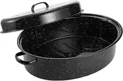 Kendane Granite Roasting Pan, 18" Enameled With Domed Lid - Oval Turkey Roaster Pot, Broiler Pan for Chicken, Lamb, Vegetable - Dishwasher Safe Cookware Fits 18Lb Turkey