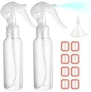 2 Pack Small Spray Bottles 3.5oz/100ml Plastic Hair Spray Bottle Clear Empty Travel Bottle Fine Mist Reusable Liquid Container for Salons Essential Oils Water Squirt (Transparent, 3.5 OZ- 100ml)