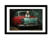 Dog Car Modern Art Framed print Art Poster