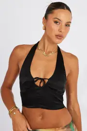 Black Crop Top Halter - Size 14, Women's Crop Top