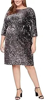 [S.L. Fashions] Women's Sequin Velvet Sheath Cocktail Dress with 3/4 Sleeves, Wedding Guest, Party Gown (Plus Size)
