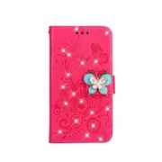 Diamond Encrusted Butterflies Love Flowers Pattern Horizontal Flip Leather Case for Xiaomi Redmi 6 , with Holder & Card Slots & Wallet & Lanyard(Butterfly plum red)
