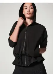 NWT Spanx Womens Black Front Zip On The Move It's A Cinch Jacket Hoodie Size XS