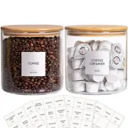 73oz 2Pack Glass Jar Canisters with Minimalist Labels, Round Pantry Jars with...