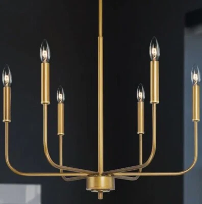 Uolfin Modern Antique Dark Gold Candlestick Chandelier Dule 6-Light Farmhouse